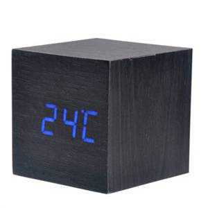 Часы деревянные куб черный