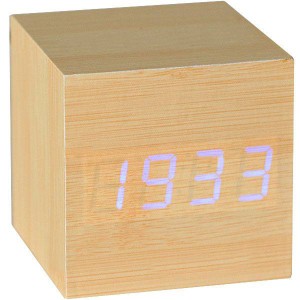 Часы деревянные куб (красная подсветка)